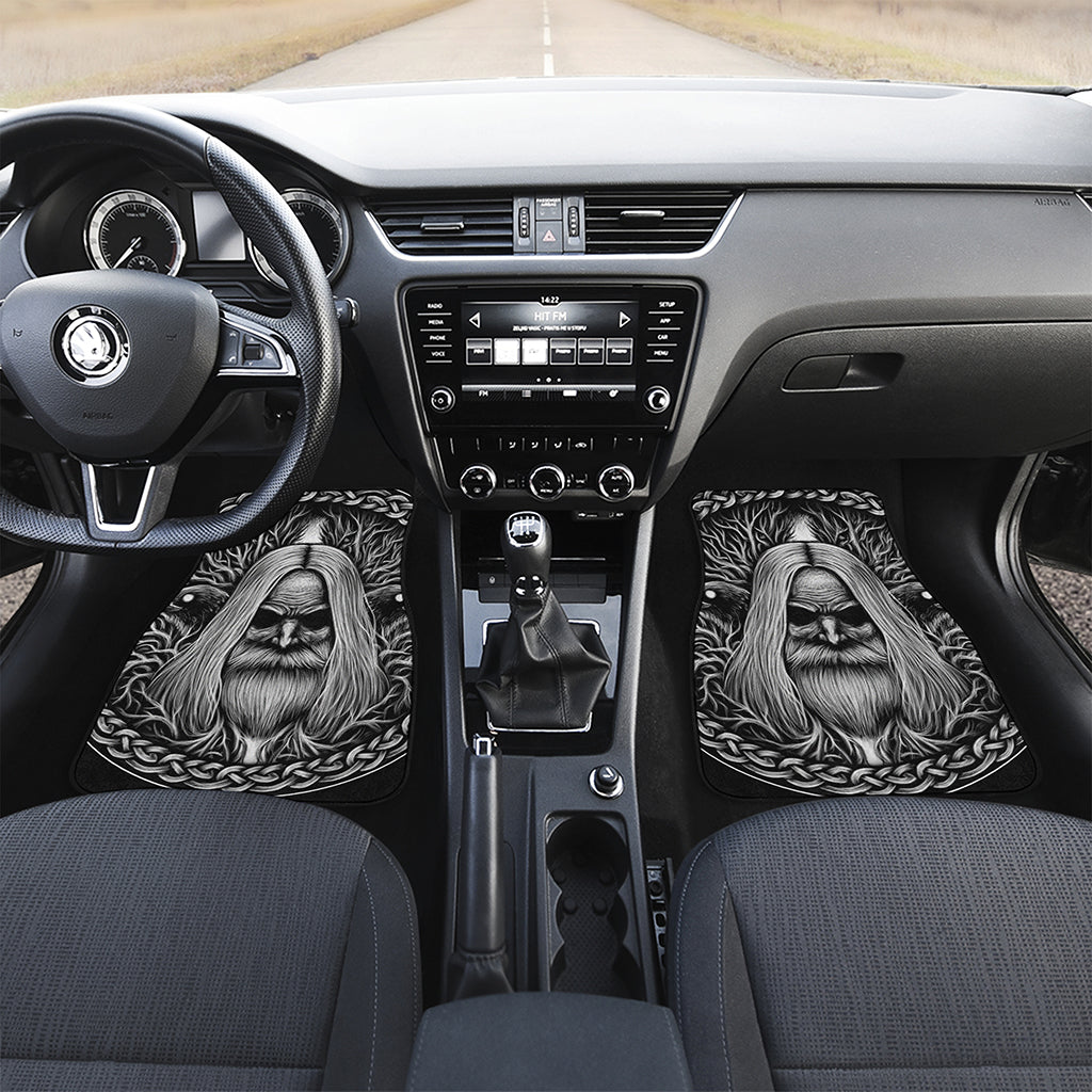 Black And White Odin With Crows Print Front and Back Car Floor Mats