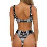 Black And White Odin With Crows Print Front Bow Tie Bikini