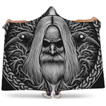 Black And White Odin With Crows Print Hooded Blanket