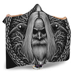 Black And White Odin With Crows Print Hooded Blanket