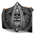Black And White Odin With Crows Print Hooded Blanket
