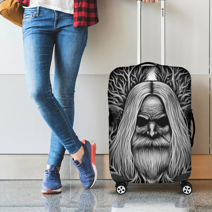 Black And White Odin With Crows Print Luggage Cover