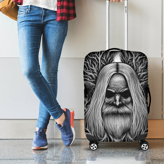 Black And White Odin With Crows Print Luggage Cover