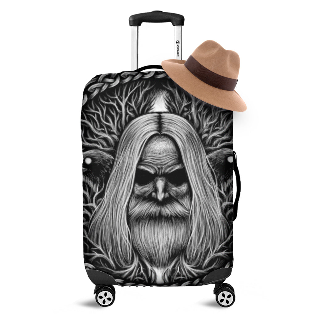 Black And White Odin With Crows Print Luggage Cover