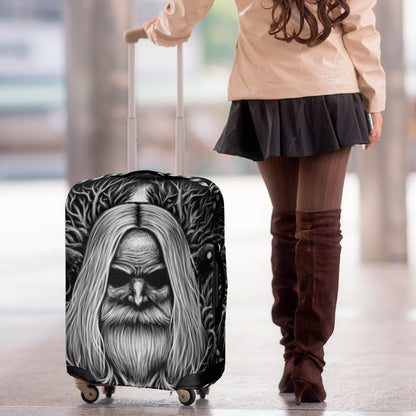 Black And White Odin With Crows Print Luggage Cover