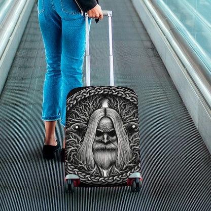 Black And White Odin With Crows Print Luggage Cover