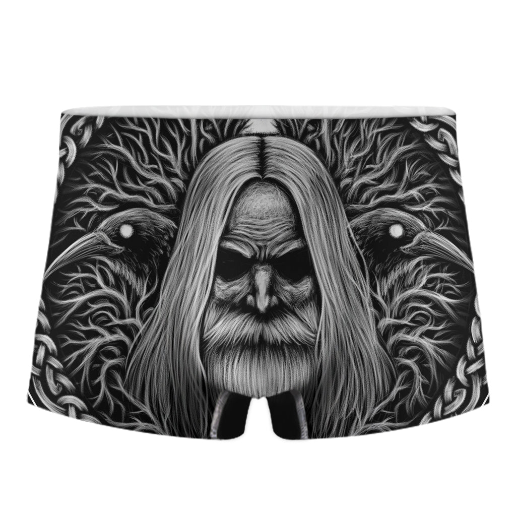 Black And White Odin With Crows Print Men's Boxer Briefs