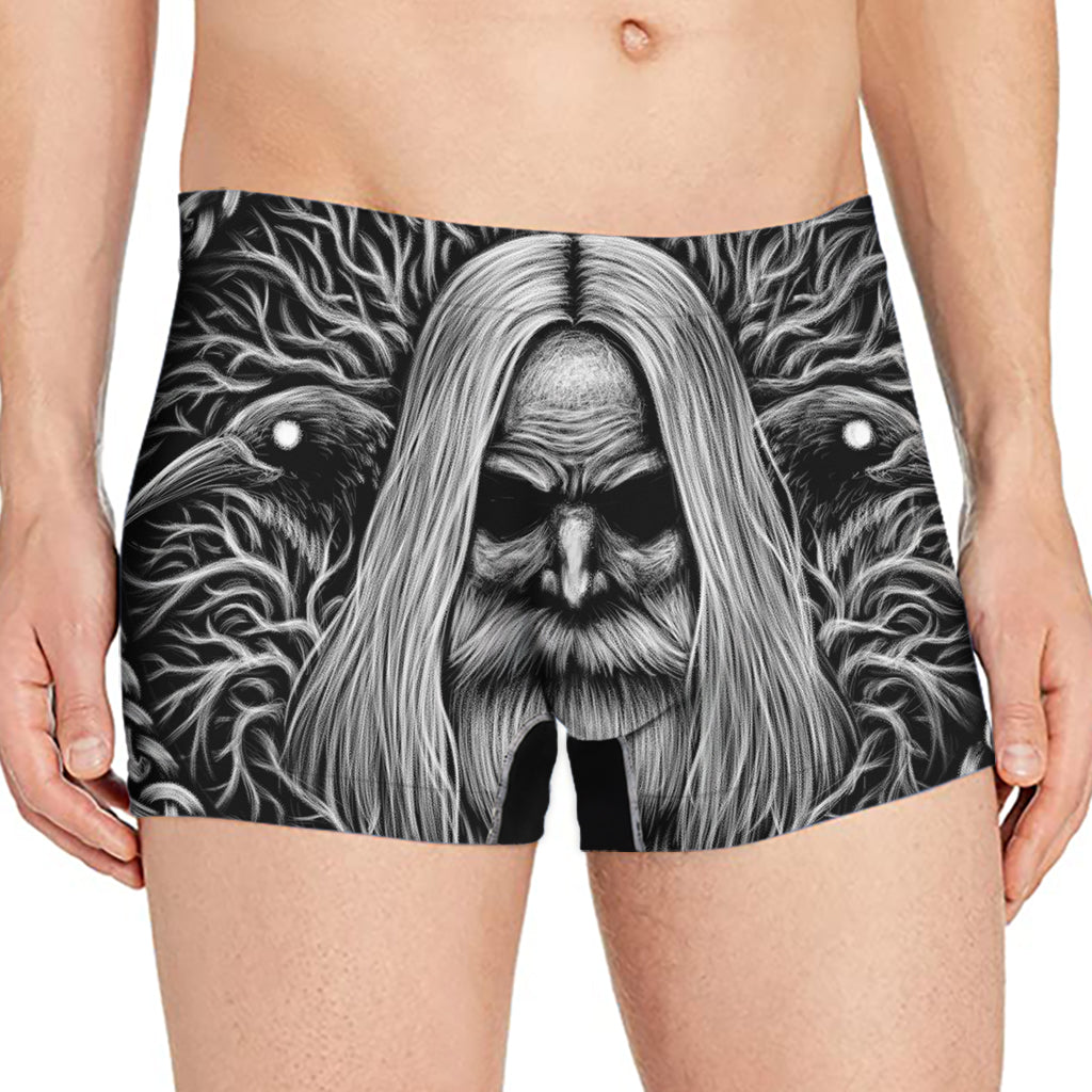 Black And White Odin With Crows Print Men's Boxer Briefs