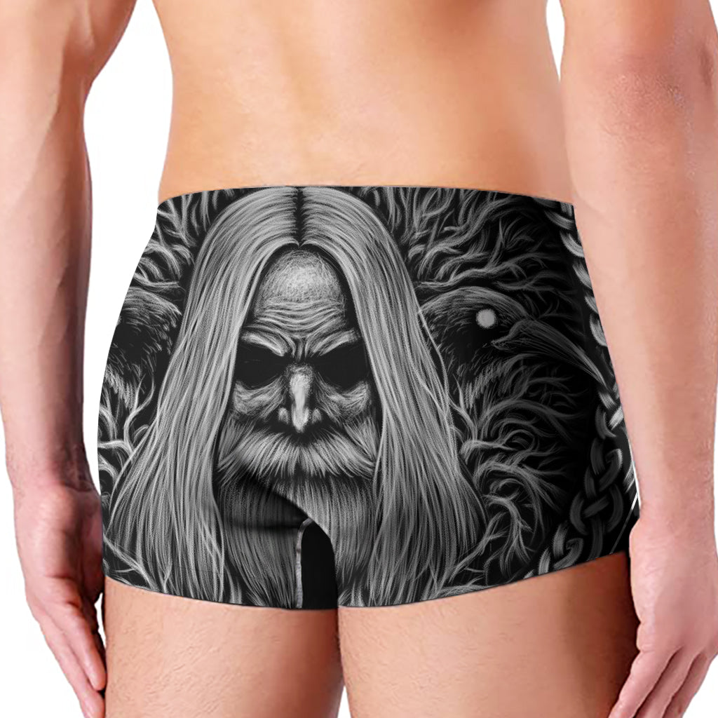 Black And White Odin With Crows Print Men's Boxer Briefs