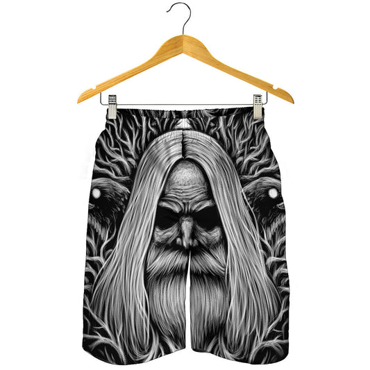 Black And White Odin With Crows Print Men's Shorts