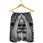 Black And White Odin With Crows Print Men's Shorts