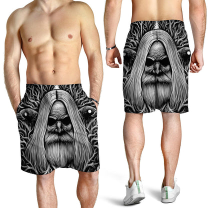 Black And White Odin With Crows Print Men's Shorts