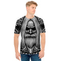 Black And White Odin With Crows Print Men's T-Shirt