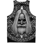 Black And White Odin With Crows Print Men's Tank Top