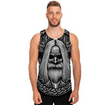 Black And White Odin With Crows Print Men's Tank Top