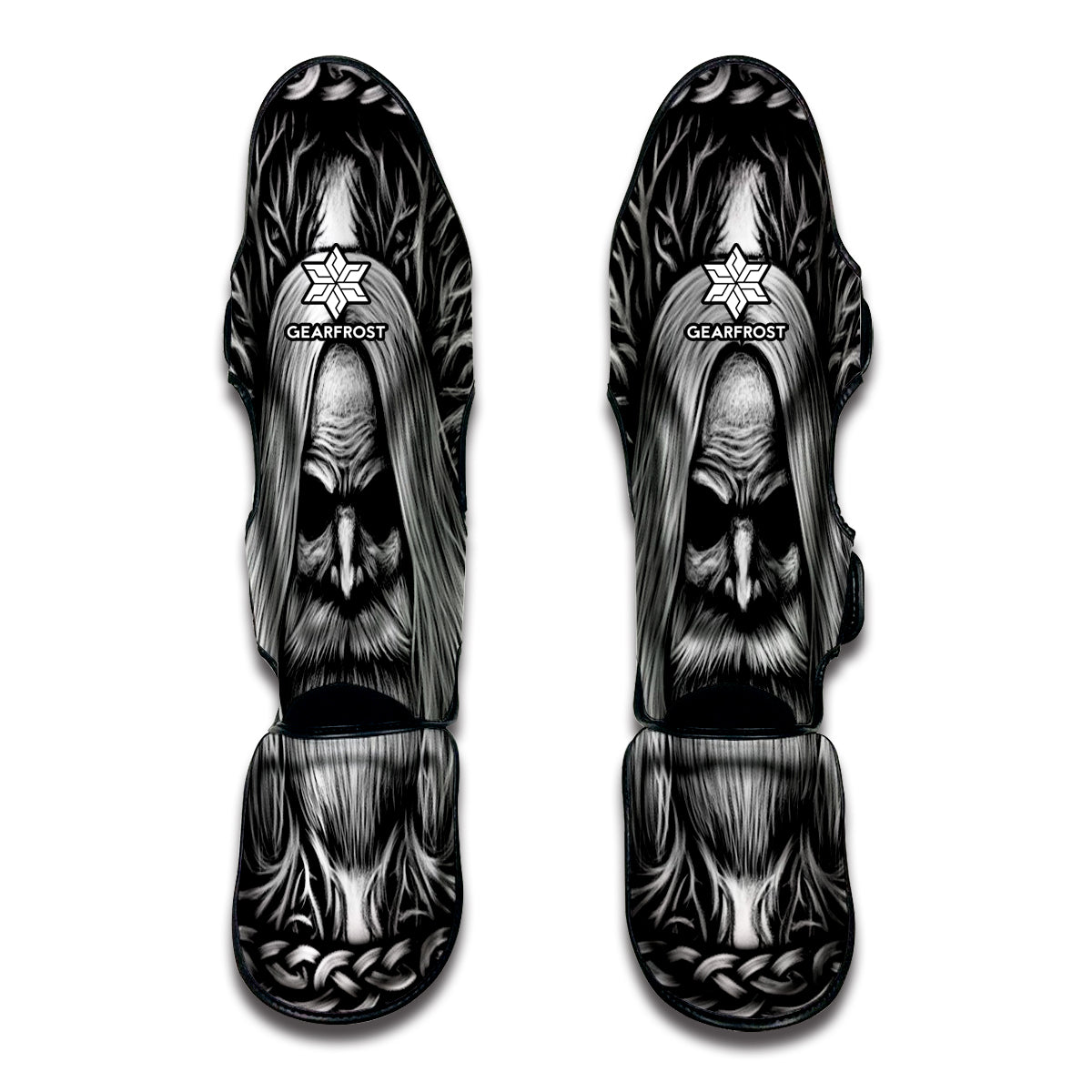 Black And White Odin With Crows Print Muay Thai Shin Guard