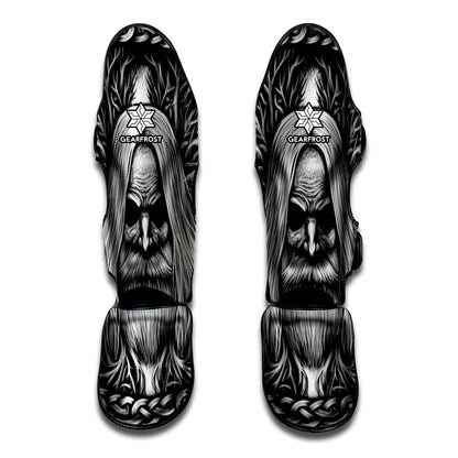 Black And White Odin With Crows Print Muay Thai Shin Guard