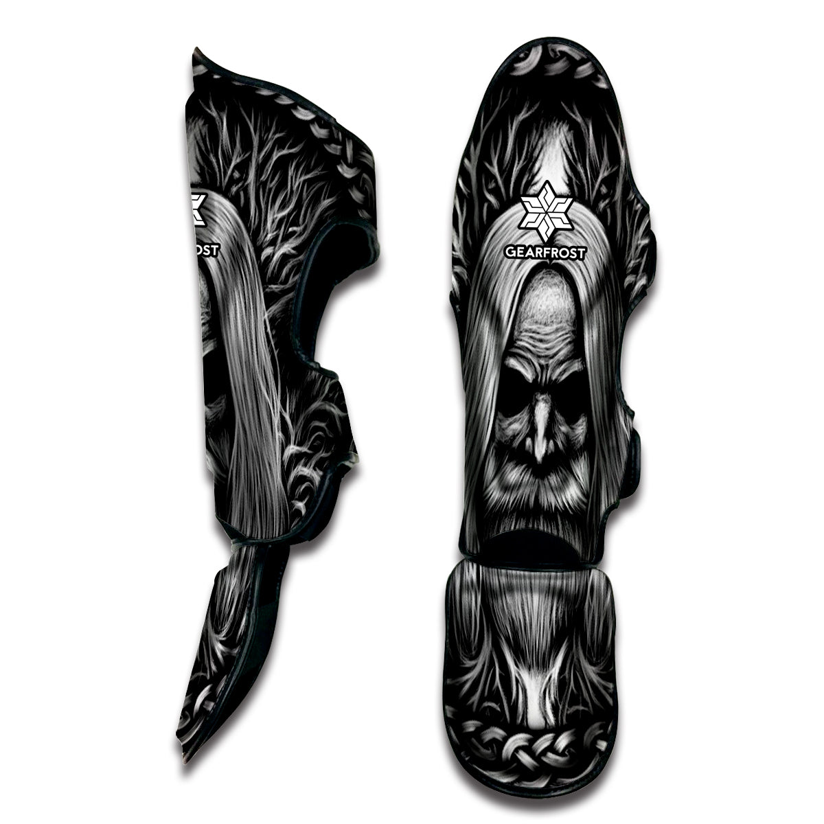 Black And White Odin With Crows Print Muay Thai Shin Guard