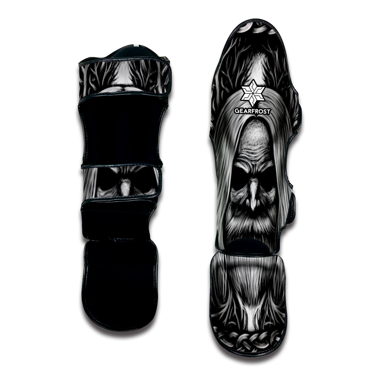Black And White Odin With Crows Print Muay Thai Shin Guard