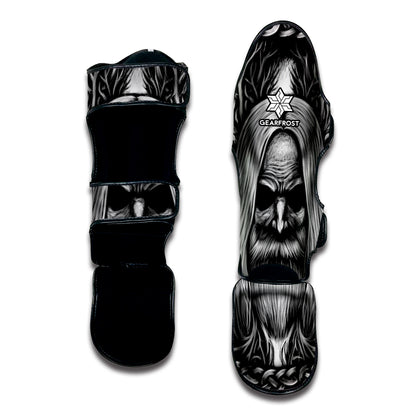 Black And White Odin With Crows Print Muay Thai Shin Guard
