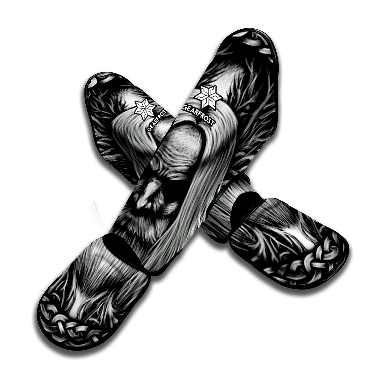 Black And White Odin With Crows Print Muay Thai Shin Guard