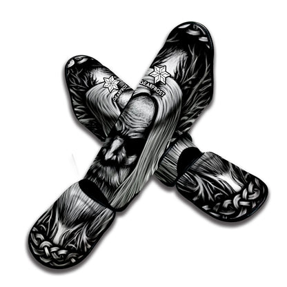 Black And White Odin With Crows Print Muay Thai Shin Guard