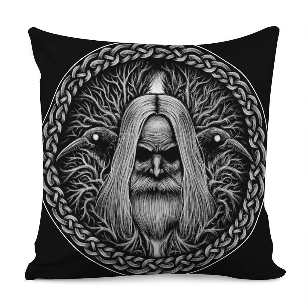 Black And White Odin With Crows Print Pillow Cover