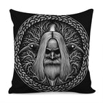 Black And White Odin With Crows Print Pillow Cover