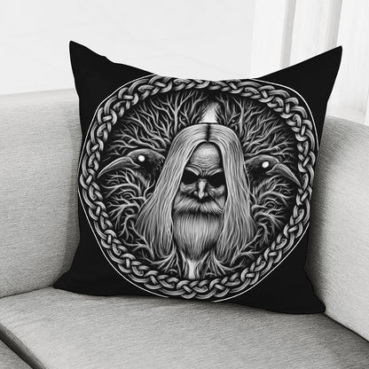 Black And White Odin With Crows Print Pillow Cover