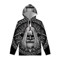 Black And White Odin With Crows Print Pullover Hoodie