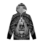 Black And White Odin With Crows Print Pullover Hoodie