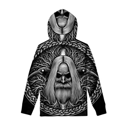 Black And White Odin With Crows Print Pullover Hoodie