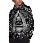 Black And White Odin With Crows Print Pullover Hoodie
