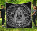 Black And White Odin With Crows Print Quilt
