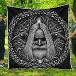 Black And White Odin With Crows Print Quilt