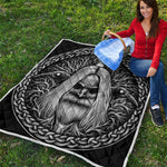 Black And White Odin With Crows Print Quilt