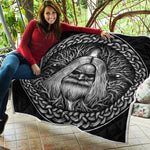 Black And White Odin With Crows Print Quilt