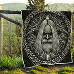 Black And White Odin With Crows Print Quilt