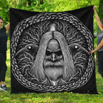 Black And White Odin With Crows Print Quilt