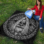 Black And White Odin With Crows Print Quilt