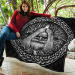 Black And White Odin With Crows Print Quilt