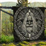 Black And White Odin With Crows Print Quilt