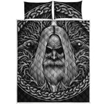 Black And White Odin With Crows Print Quilt Bed Set