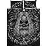 Black And White Odin With Crows Print Quilt Bed Set