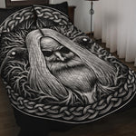 Black And White Odin With Crows Print Quilt Bed Set