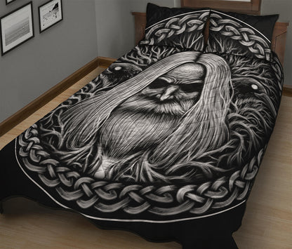 Black And White Odin With Crows Print Quilt Bed Set