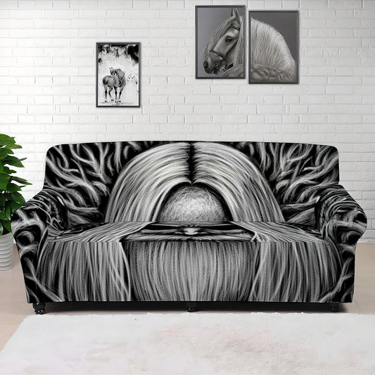 Black And White Odin With Crows Print Sofa Cover