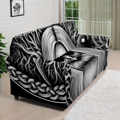 Black And White Odin With Crows Print Sofa Cover
