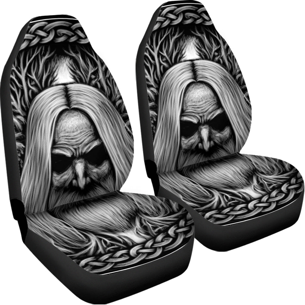 Black And White Odin With Crows Print Universal Fit Car Seat Covers