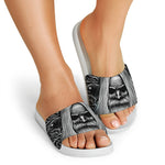Black And White Odin With Crows Print White Slide Sandals